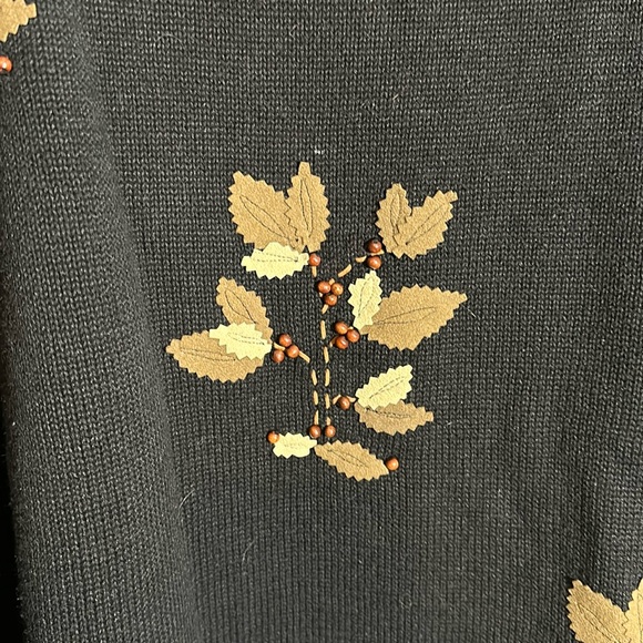 Susan Bristol Vintage Y2K Auturn Leaf Pattern Black Beaded Sweater Size XL - Picture 5 of 16